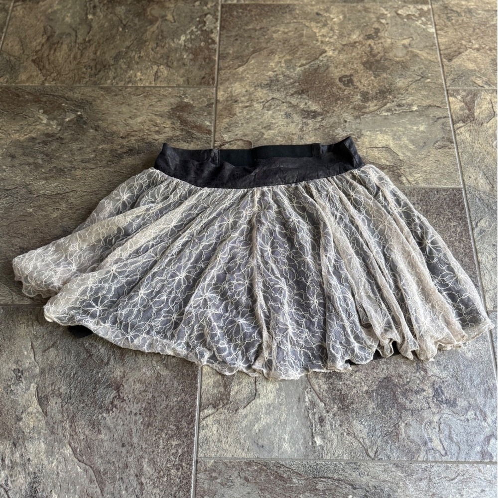 Y2k Whimsigoth Fairycore Wet Seal Lace Mini Skirt‎ Small Black Cream Goth Girly